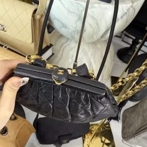 Preloved Chanel Black Quilted Leather Clutch