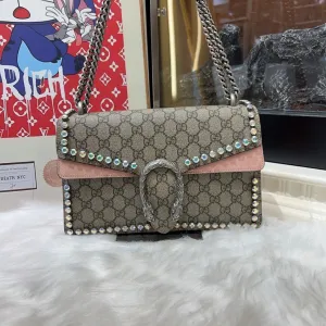 Preloved Gucci Dionysus Shoulder Bag Beige Canvas with Crystals