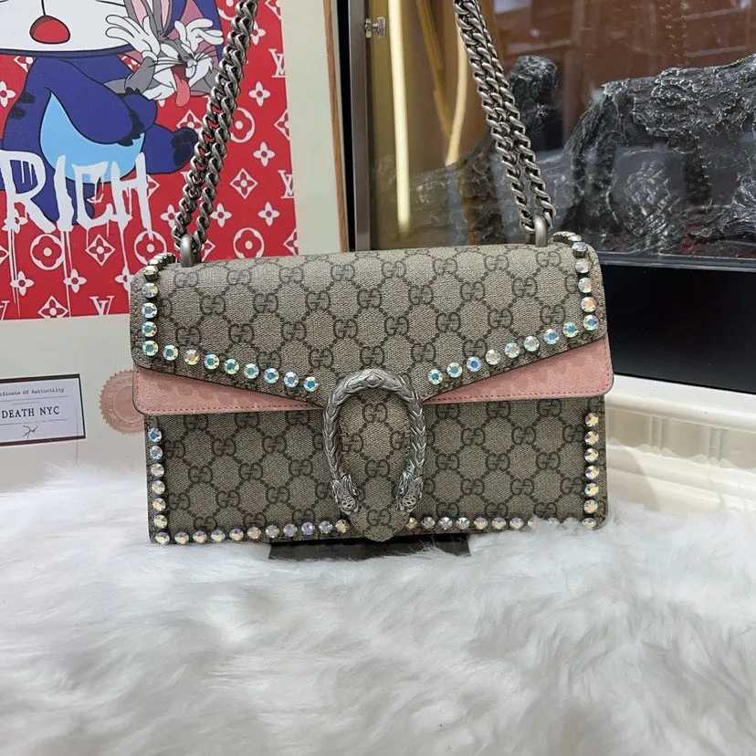 Preloved Gucci Dionysus Shoulder Bag Beige Canvas with Crystals
