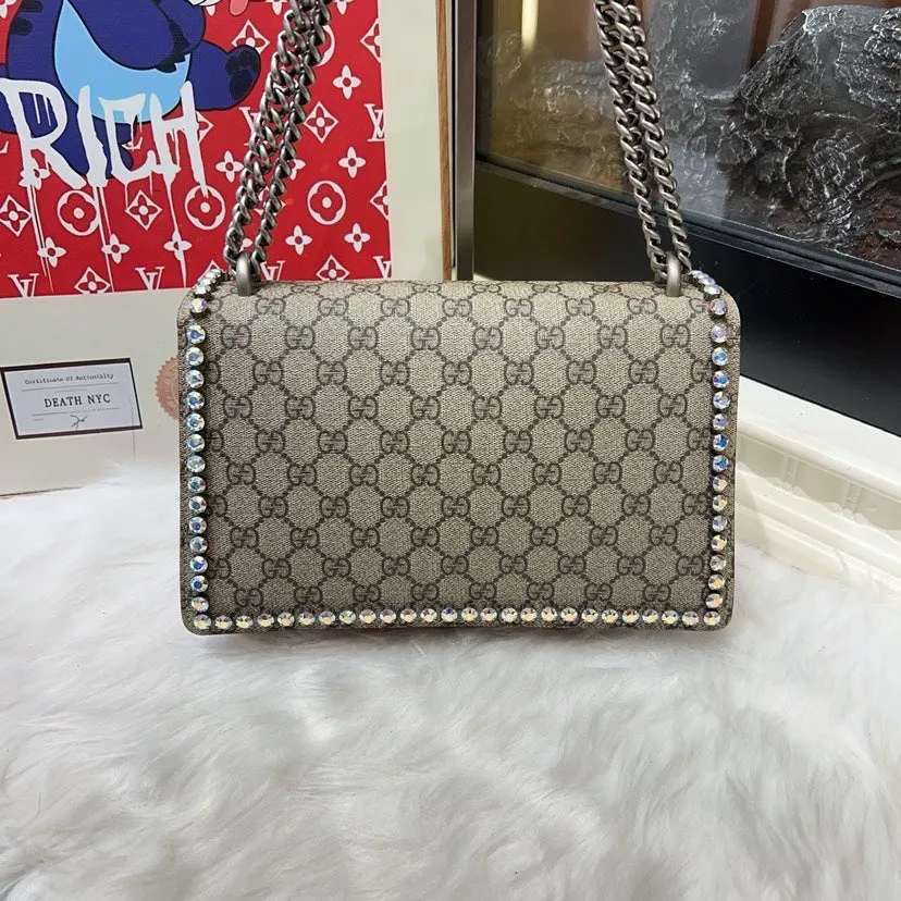 Preloved Gucci Dionysus Shoulder Bag Beige Canvas with Crystals