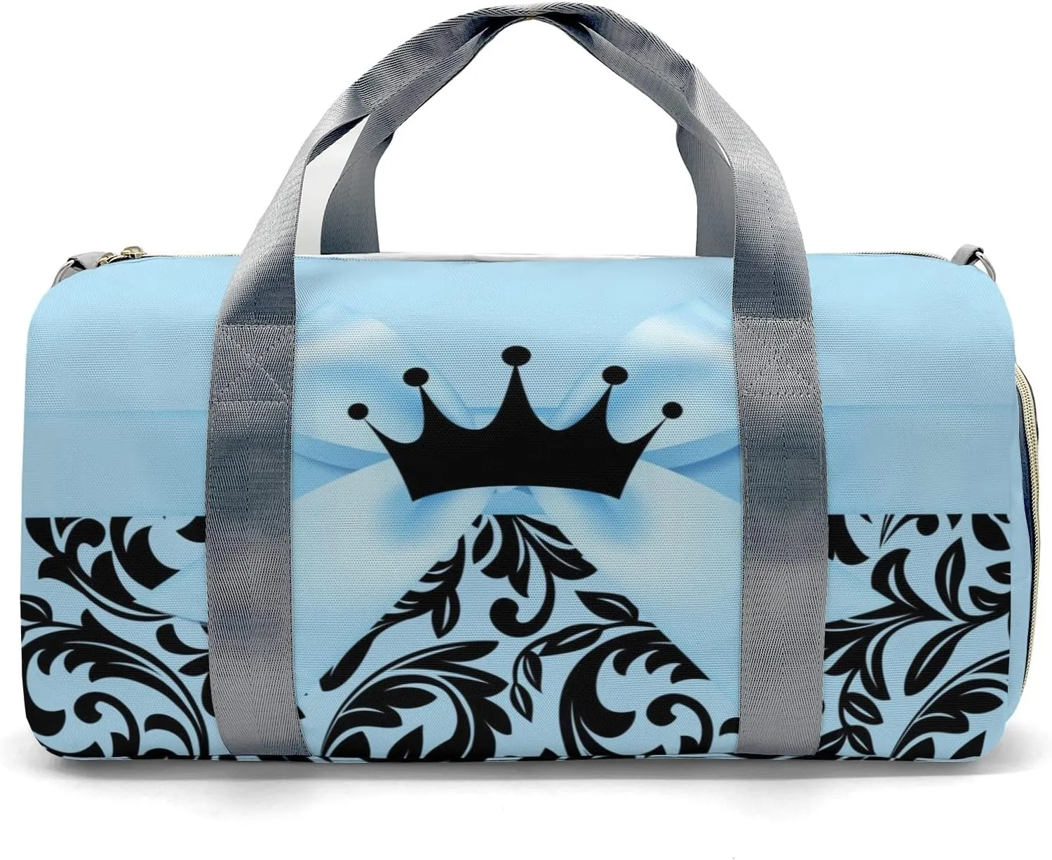 Princess Bow Black Blue Personalized Duffel Bag,Custom Travel Gym Bag with Name,Waterproof Sports Overnight Bag with Shoe Compartment & Shoulder Strap