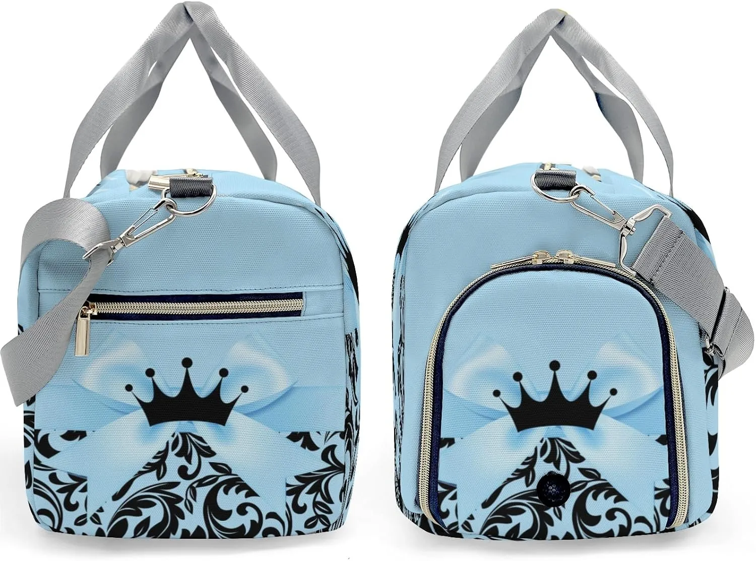 Princess Bow Black Blue Personalized Duffel Bag,Custom Travel Gym Bag with Name,Waterproof Sports Overnight Bag with Shoe Compartment & Shoulder Strap