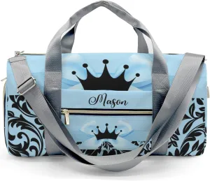 Princess Bow Black Blue Personalized Duffel Bag,Custom Travel Gym Bag with Name,Waterproof Sports Overnight Bag with Shoe Compartment & Shoulder Strap