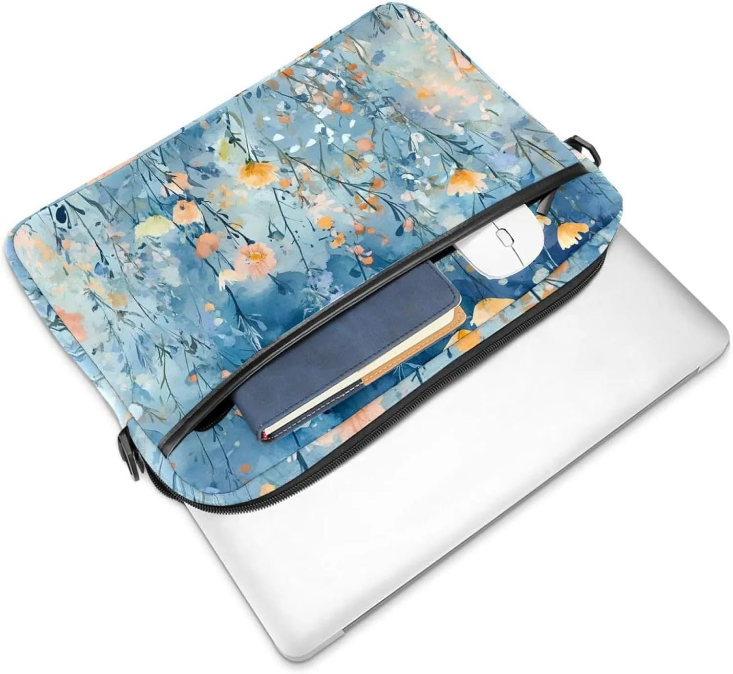 Protective Laptop Shoulder Messenger Bag Art Black Marble Texture Briefcase Carrying Case Sleeve