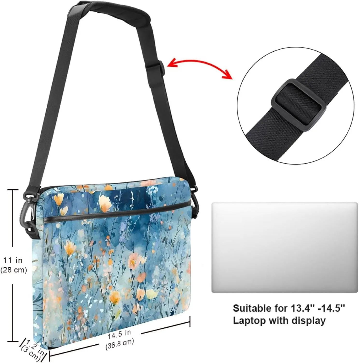 Protective Laptop Shoulder Messenger Bag Art Black Marble Texture Briefcase Carrying Case Sleeve