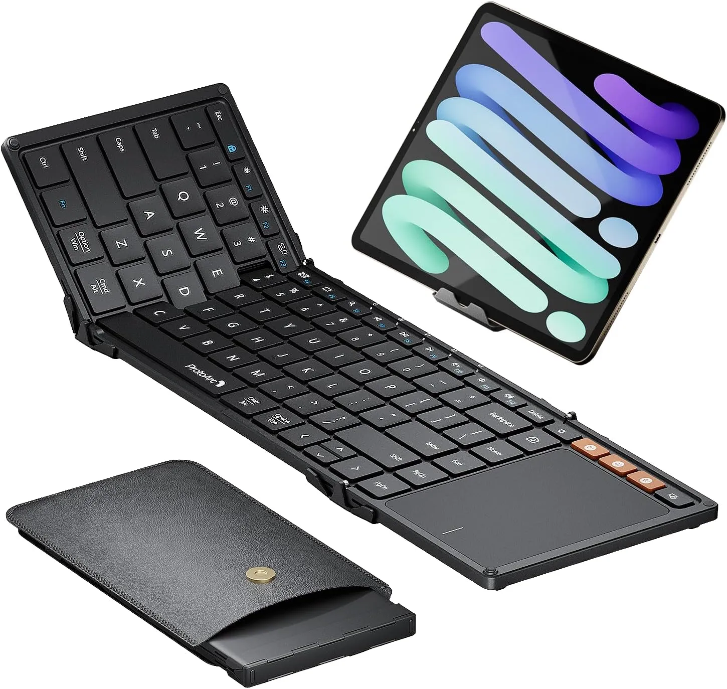 ProtoArc Foldable Keyboard with Touchpad, XK01 TP Folding Portable Keyboard, Full Size Keys, Large Trackpad Bluetooth Travel Keyboards for iPad Laptop PC Tablets -Black