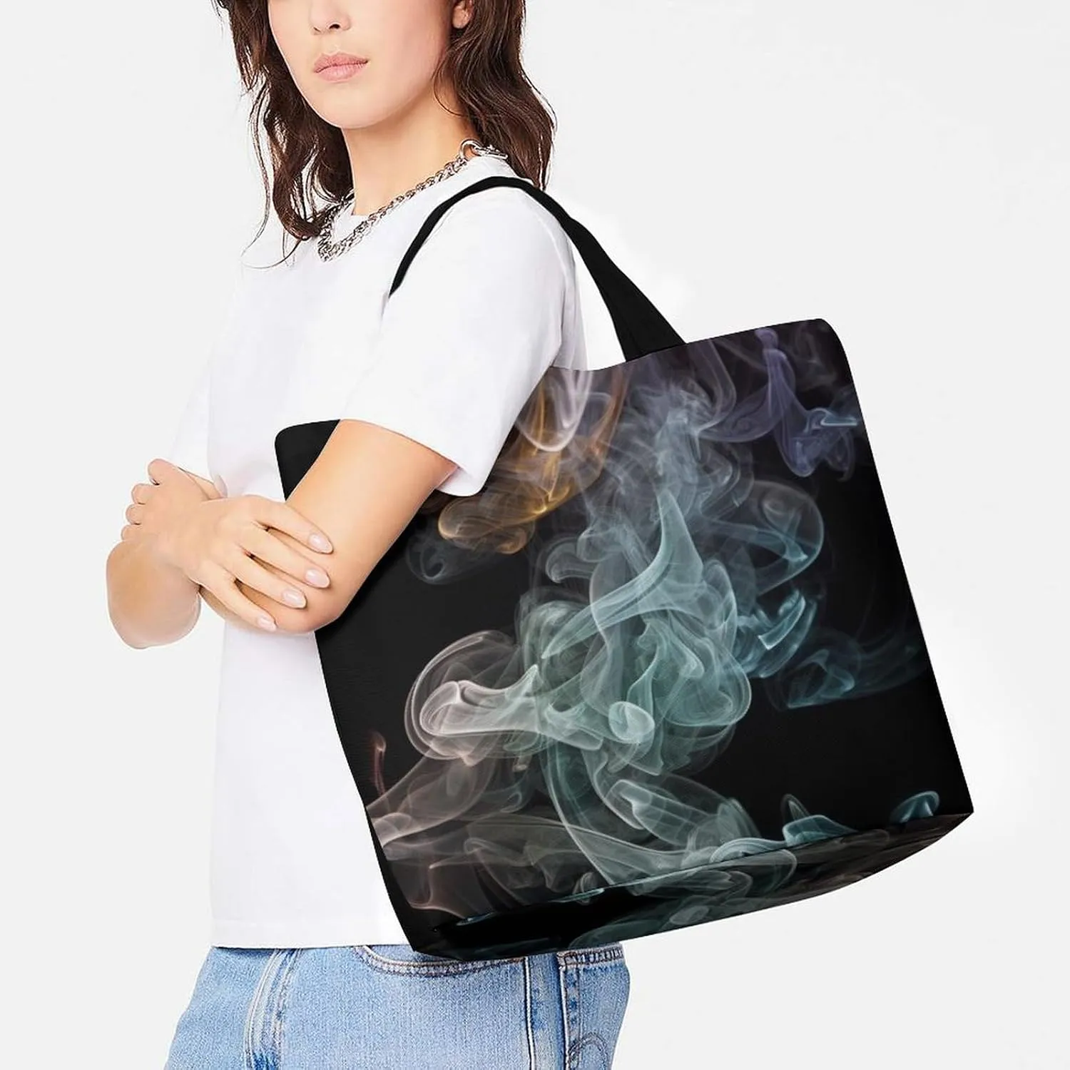 Psychedelic Smoke Tote Bag for Women Reusable Grocery Shoulder Bag Shopping Bags for Travel, Groceries