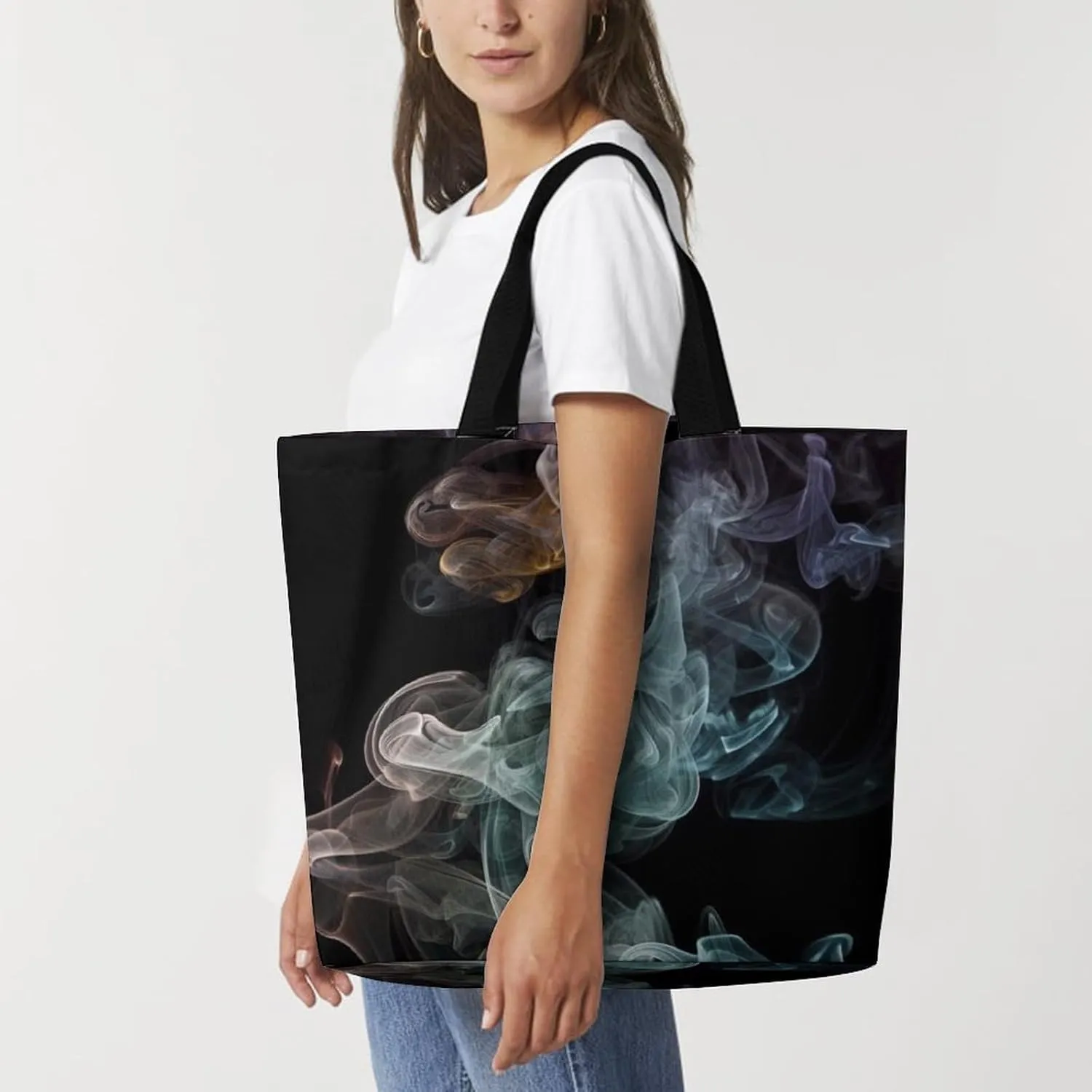 Psychedelic Smoke Tote Bag for Women Reusable Grocery Shoulder Bag Shopping Bags for Travel, Groceries