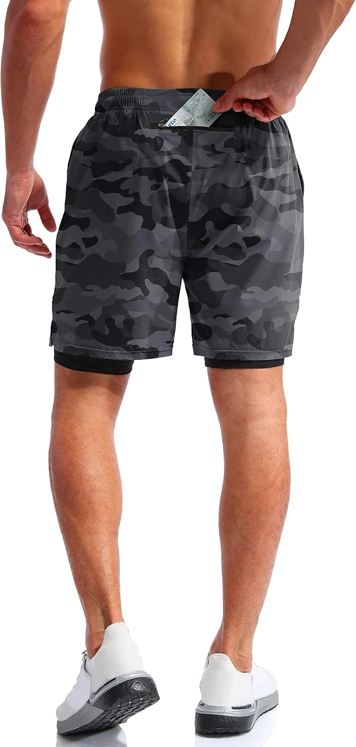 Pudolla Men’s 2 in 1 Running Shorts 5"/7" Quick Dry Gym Athletic Workout Shorts for Men with Phone Pockets