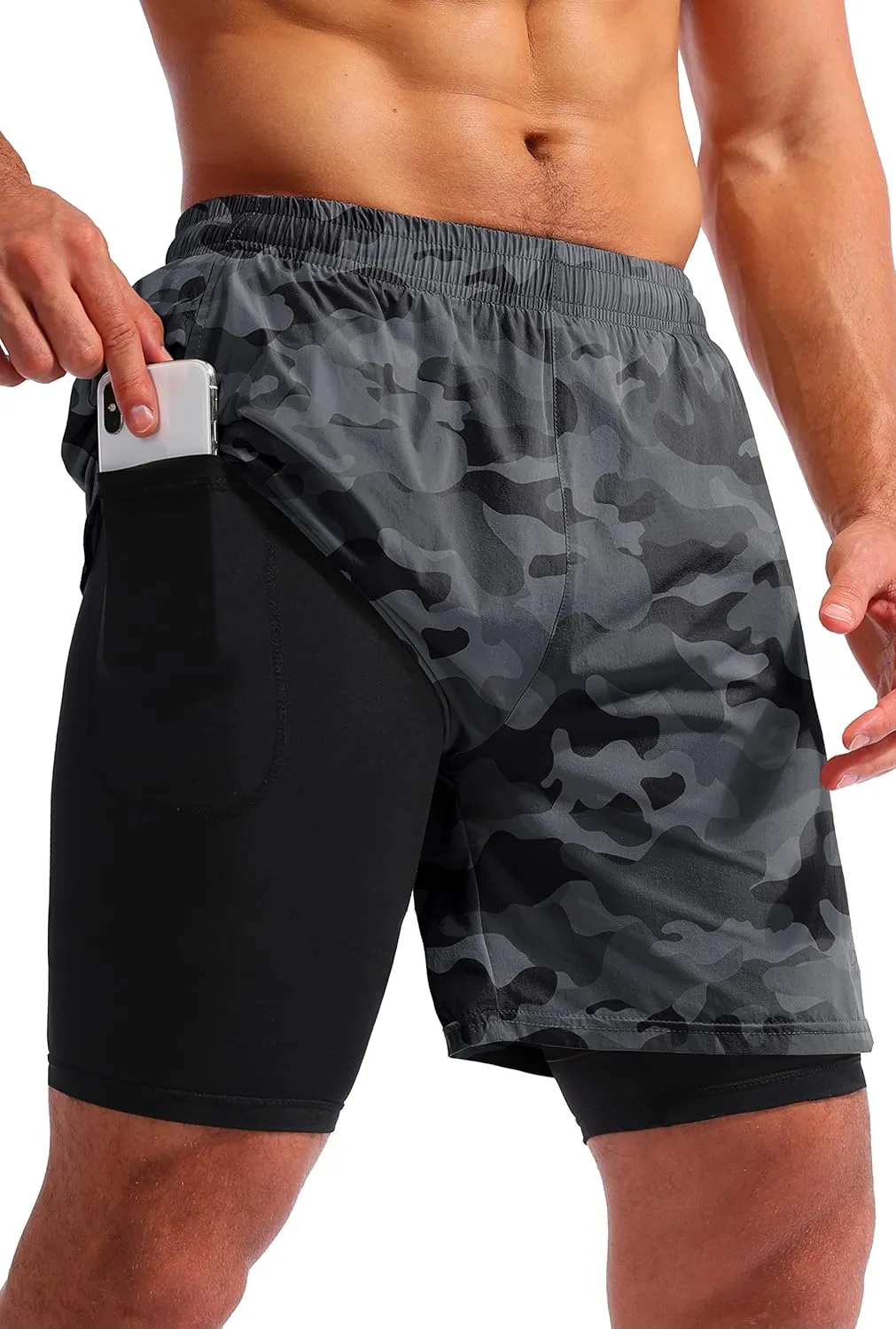 Pudolla Men’s 2 in 1 Running Shorts 5"/7" Quick Dry Gym Athletic Workout Shorts for Men with Phone Pockets