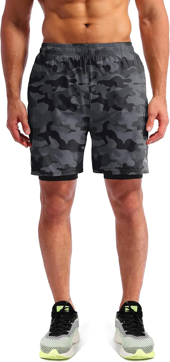 Pudolla Men’s 2 in 1 Running Shorts 5"/7" Quick Dry Gym Athletic Workout Shorts for Men with Phone Pockets