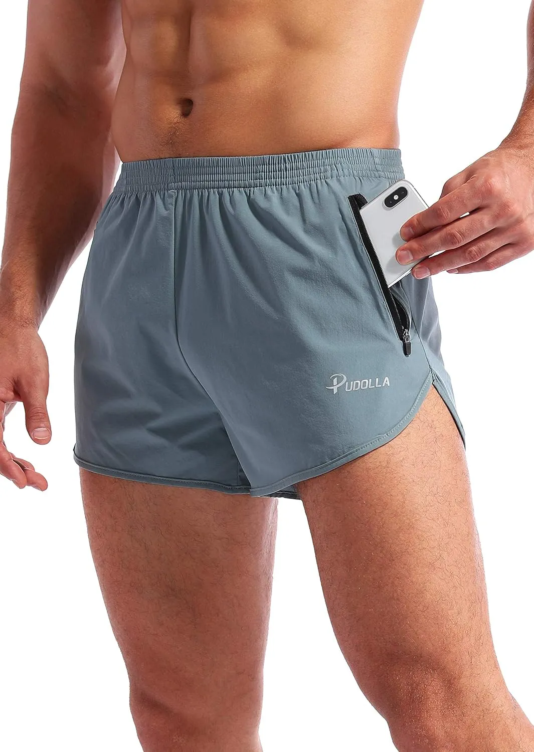 Pudolla Men’s Running Shorts 3 Inch Quick Dry Gym Athletic Workout Shorts for Men with Zipper Pockets
