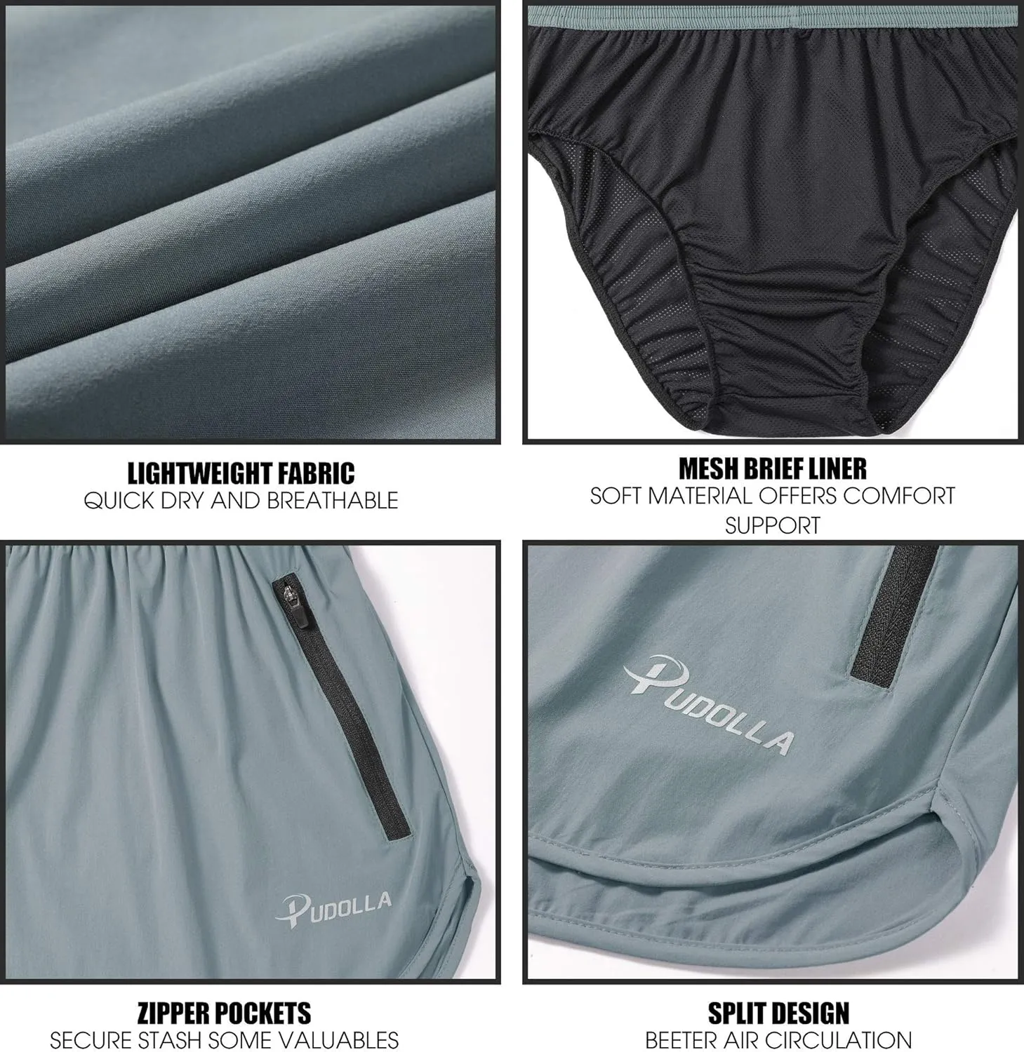 Pudolla Men’s Running Shorts 3 Inch Quick Dry Gym Athletic Workout Shorts for Men with Zipper Pockets