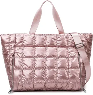 Puffer Tote Bag 32L, Cotton Padded Shoulder Bag for Women, Large Waterproof Puffy Handbag for Yoga Swim Shopping