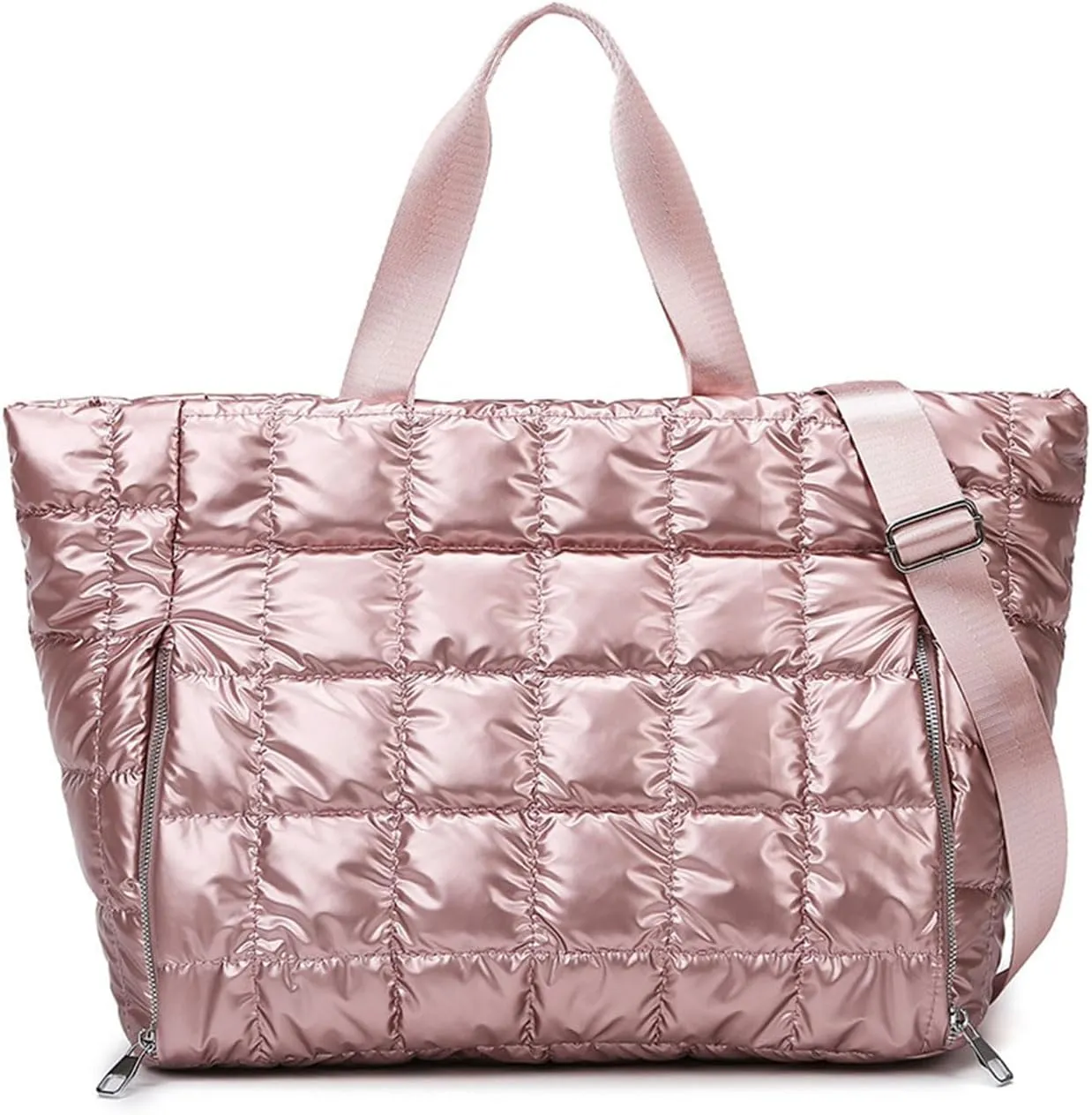 Puffer Tote Bag 32L, Cotton Padded Shoulder Bag for Women, Large Waterproof Puffy Handbag for Yoga Swim Shopping