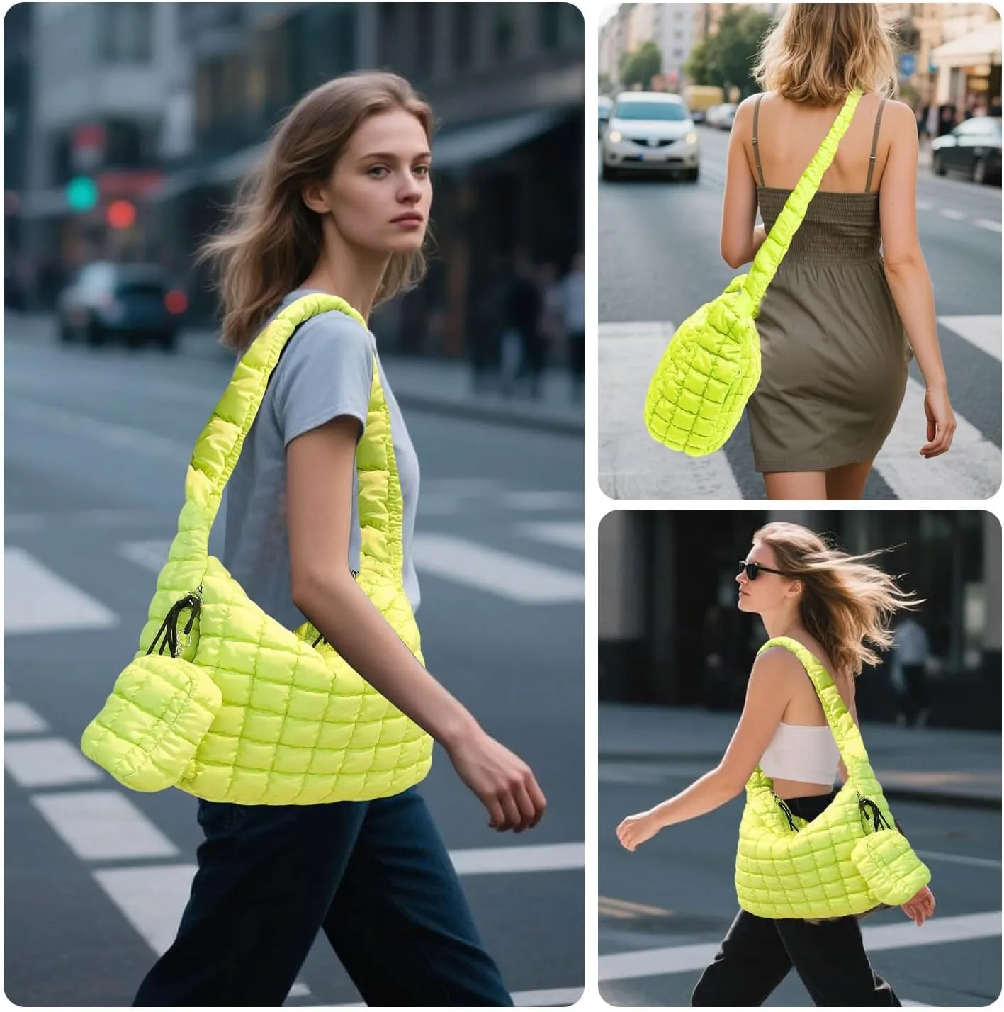 Puffer Tote Bag for Women, Large Quilted Puffer Bag with Pouch, Puffy Quilted Hobo Bag, Puff Crossbody Purse