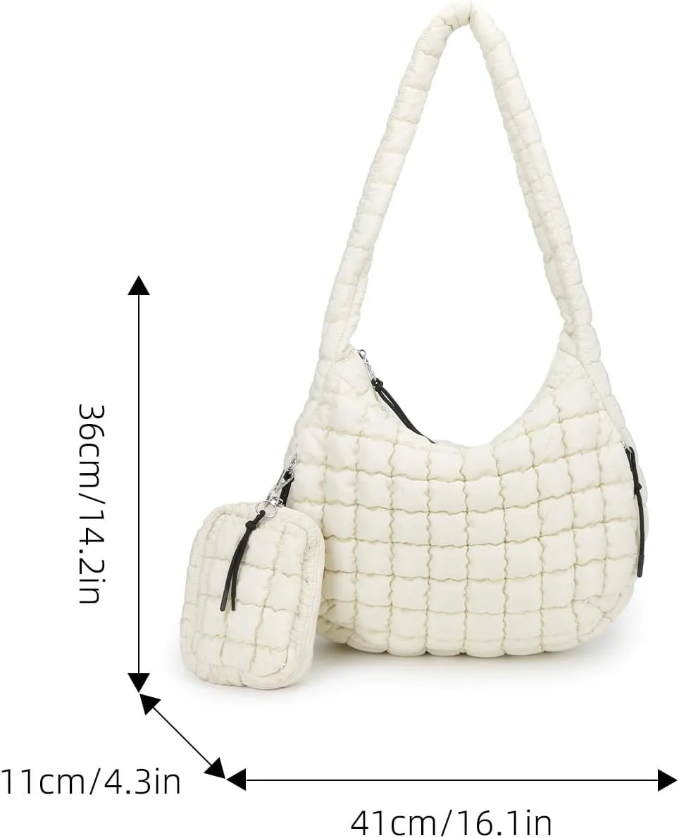 Puffer Tote Bag for Women Quilted Tote Bag Large Crossbody Bag Puffy Bag Lightweight Carryall Bag for Women