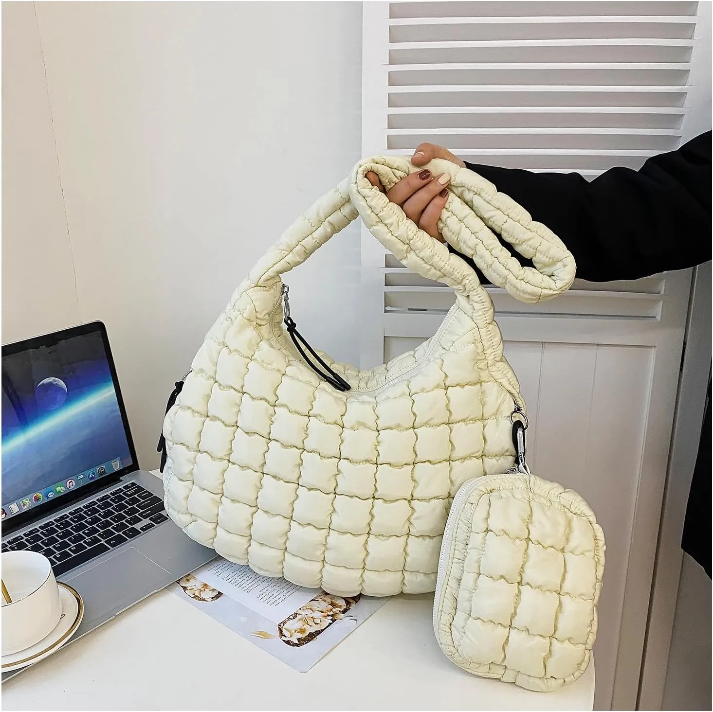 Puffer Tote Bag for Women Quilted Tote Bag Large Crossbody Bag Puffy Bag Lightweight Carryall Bag for Women