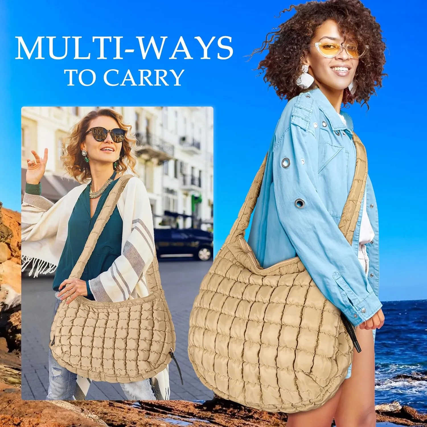 Puffer Tote Bag Quilted Carryall Bag Crossbody Bag Puffy Shoulder Bag for Women Lightweight Hobo Bags