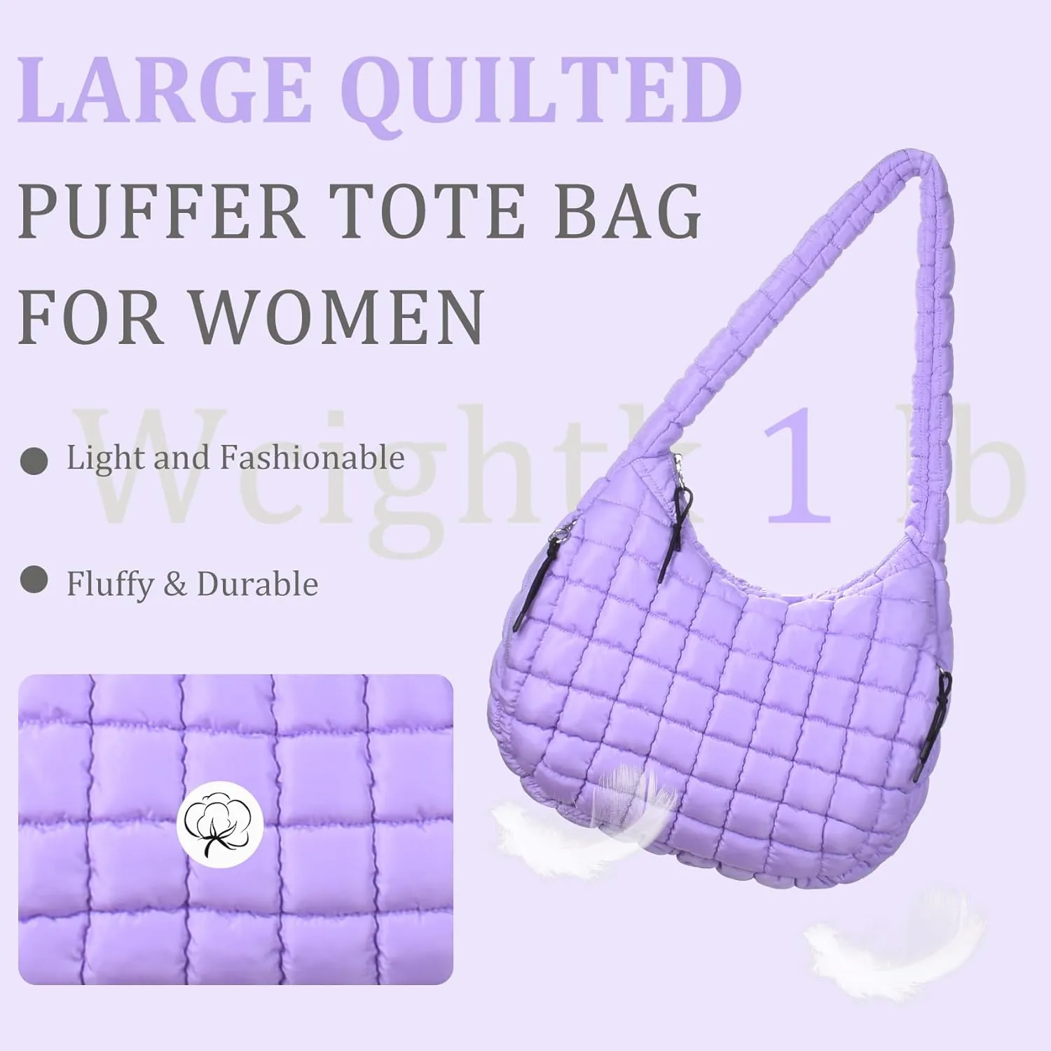 Puffer Tote Bag Quilted Tote Bag for Women Large Puffy Purse Lightweight Padding Cotton Crossbody Carryall Bag