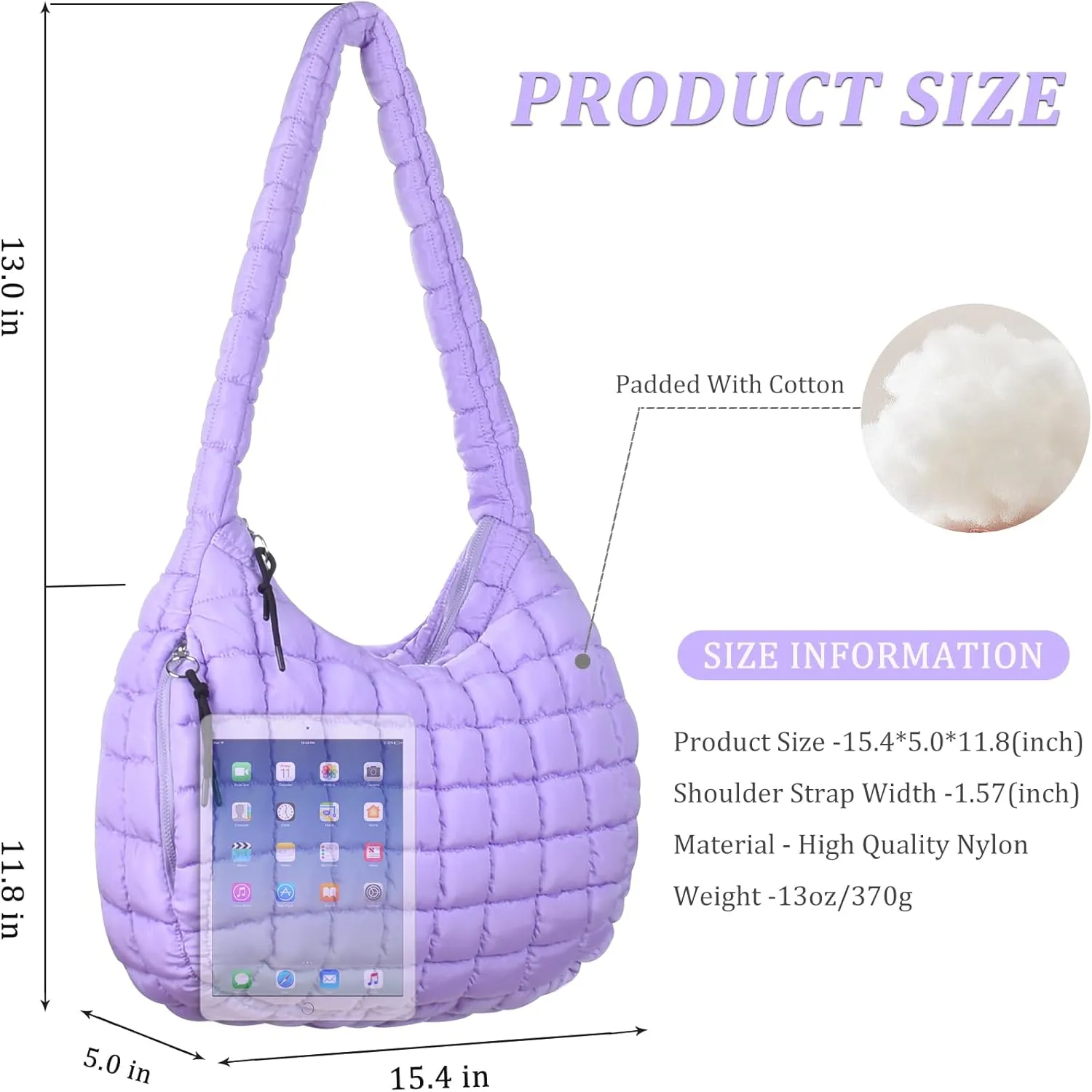 Puffer Tote Bag Quilted Tote Bag for Women Large Puffy Purse Lightweight Padding Cotton Crossbody Carryall Bag