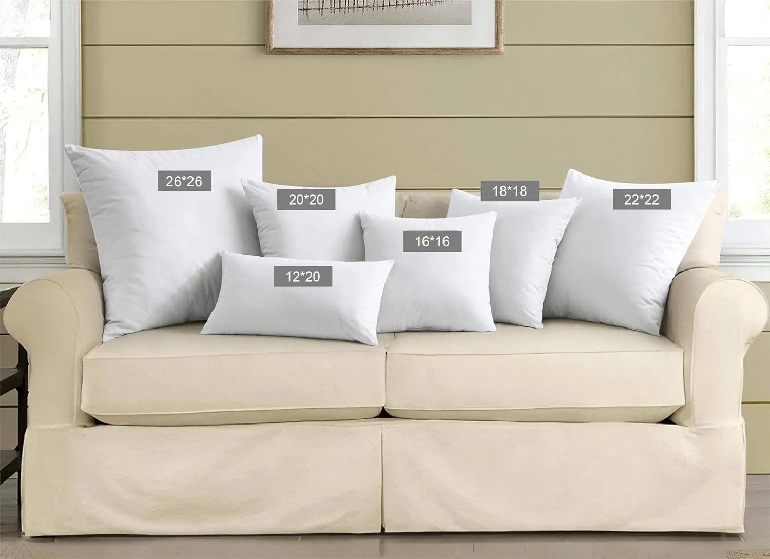 puredown® 18 x 18 Decorative Feather Down Throw Pillow Inserts (Set of 2, White) for Sofa, Couch, Bed, Machine Washable