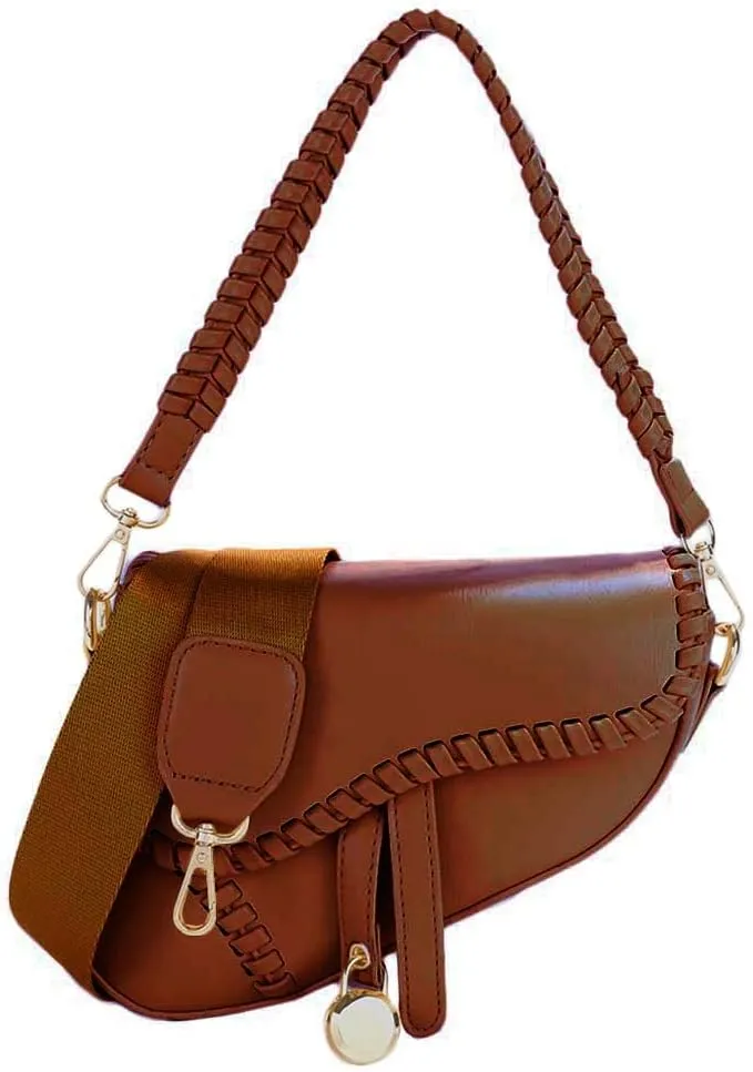 PURFANREE Women Trendy Saddle Shoulder Bag Clutch Purse Underarm Handbag Satchel HandBag Crossbody Bag
