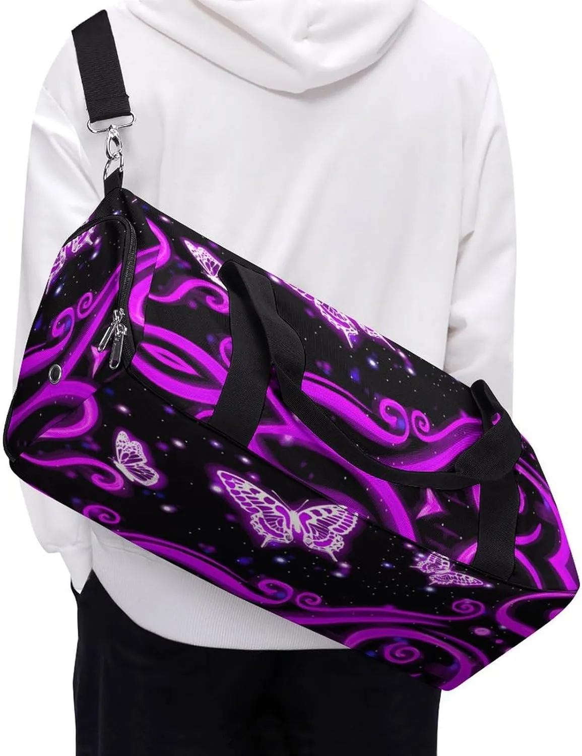 Purple Butterfly Sport Gym Duffle Travel Bag with Shoe Compartment,Wet Pocket for Men and Women
