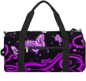 Purple Butterfly Sport Gym Duffle Travel Bag with Shoe Compartment,Wet Pocket for Men and Women