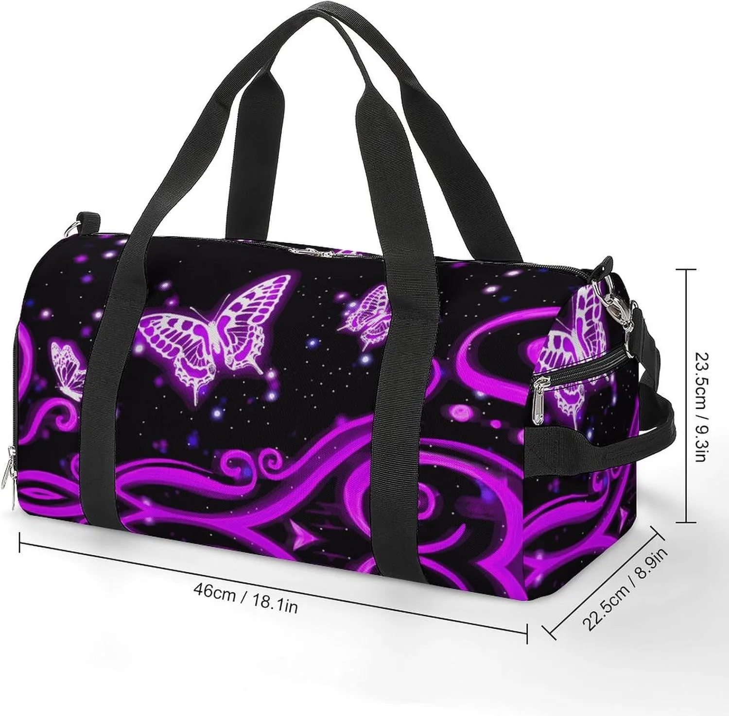 Purple Butterfly Sport Gym Duffle Travel Bag with Shoe Compartment,Wet Pocket for Men and Women