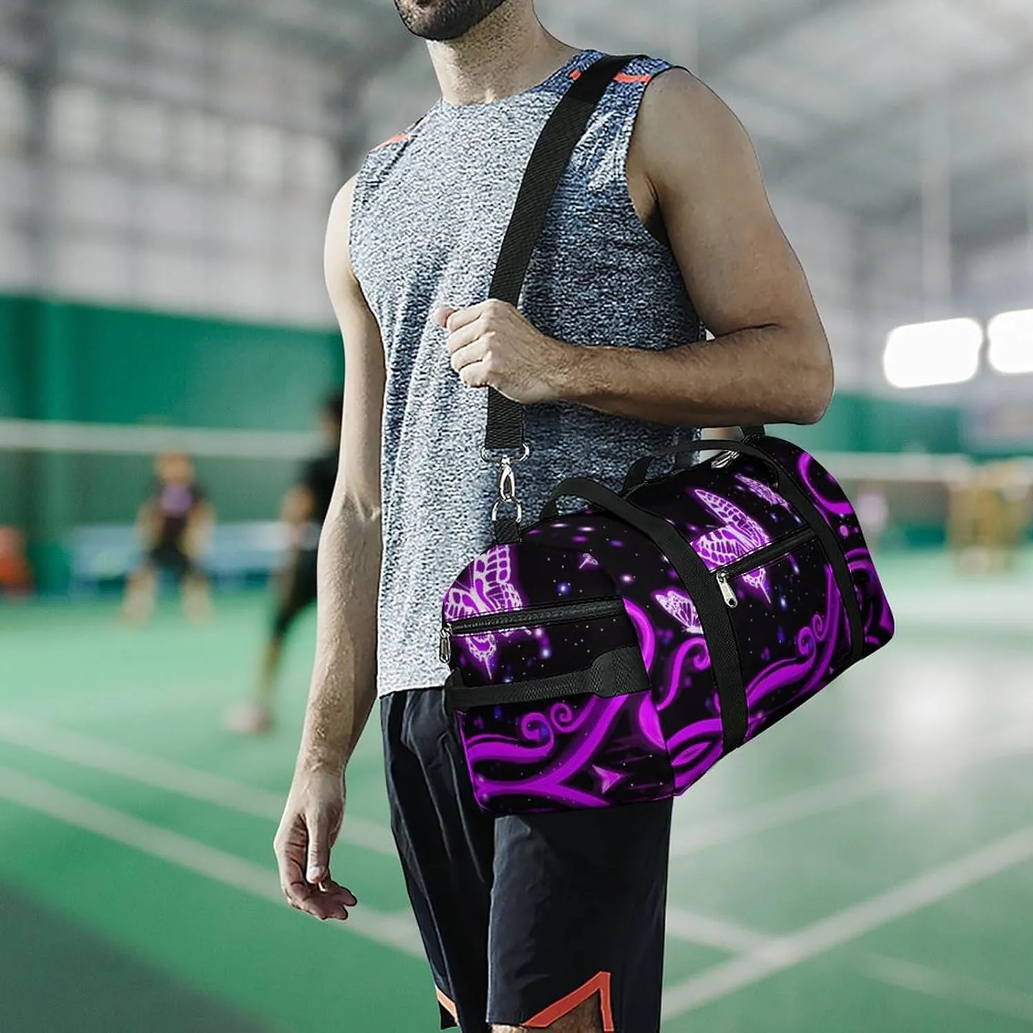 Purple Butterfly Sport Gym Duffle Travel Bag with Shoe Compartment,Wet Pocket for Men and Women