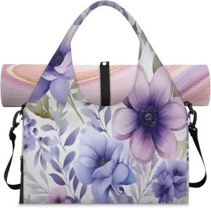 Purple Petal Paradise Waterproof Gym Bag for Men Women, Sports Duffel Bag with Shoe Compartment Yoga Mat Holder, Portable Large Travel Bag for Fitness, Camping, Weekend Trips