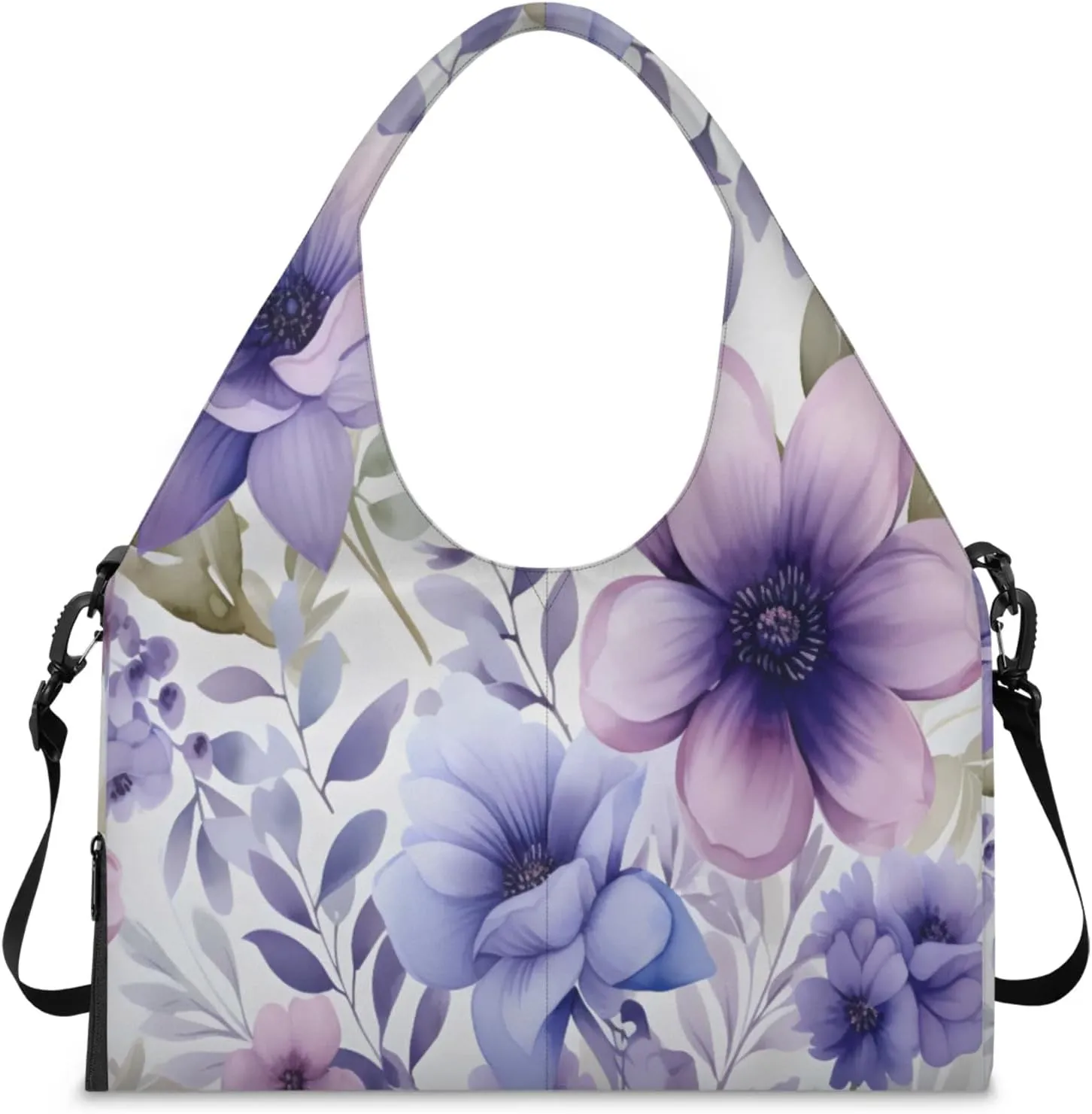 Purple Petal Paradise Waterproof Gym Bag for Men Women, Sports Duffel Bag with Shoe Compartment Yoga Mat Holder, Portable Large Travel Bag for Fitness, Camping, Weekend Trips