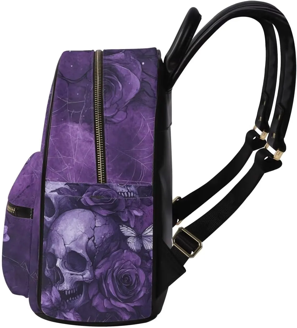 Purple Skull Backpack Purse for Women, PU Leather Travel Mini Backpack, Shoulder Bag with Front Zipper Pocket Waterproof College School Daypack