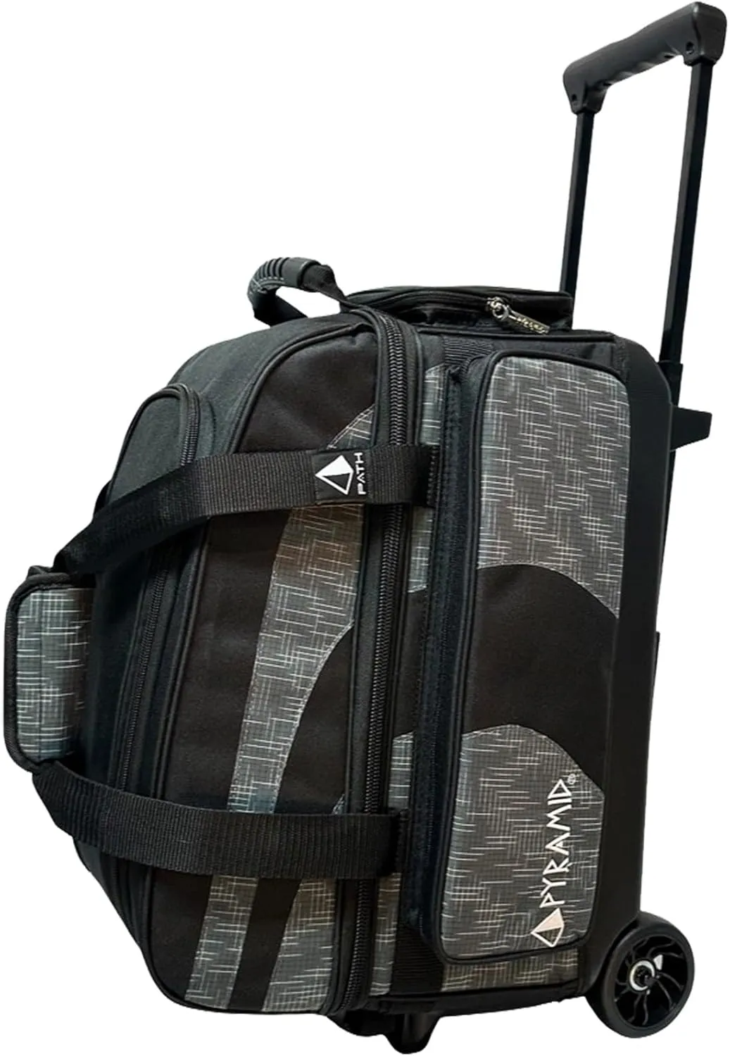Pyramid Deluxe Double Roller 2 Ball Bowling Bag with Large Separate Shoe Compartment (Up To 2 Pairs Of Shoes) and Accessory Pockets, Sturdy Square Handle - Extends to 40" - Pro Options Available