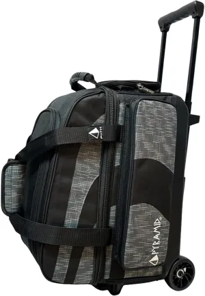 Pyramid Deluxe Double Roller 2 Ball Bowling Bag with Large Separate Shoe Compartment (Up To 2 Pairs Of Shoes) and Accessory Pockets, Sturdy Square Handle - Extends to 40" - Pro Options Available