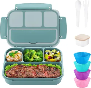 QQKO Bento Box Adult Lunch Box, Bento Box for Kids, 1200 ML Lunch Containers for Adults, Food Storage Container With 4 Compartments, Leak-Proof, Microwave, Dishwasher Safe