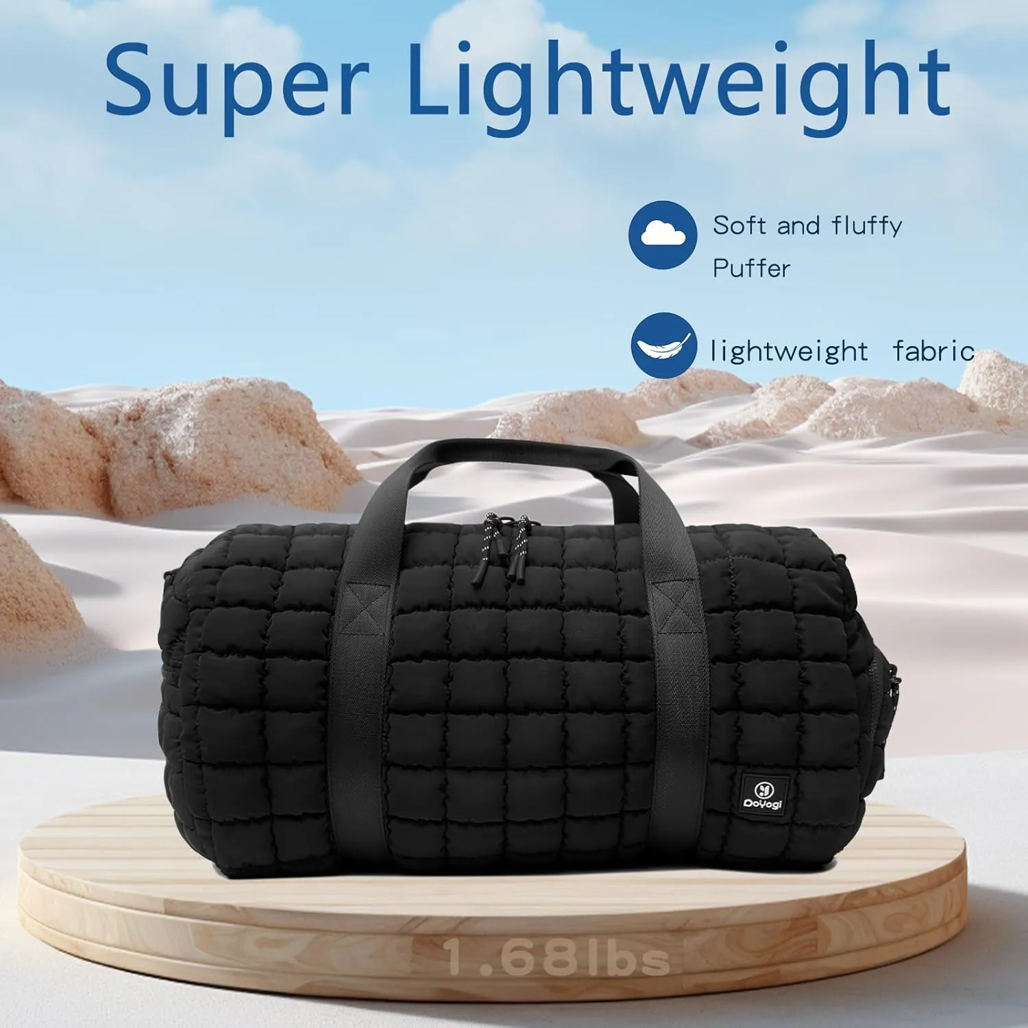 Quilted Gym Bag for Women,Duffle Bag for Travel with Wet Pocket,Carry on Weekender Bags for Women,Travel Bag with Shoe Compartment(Black)