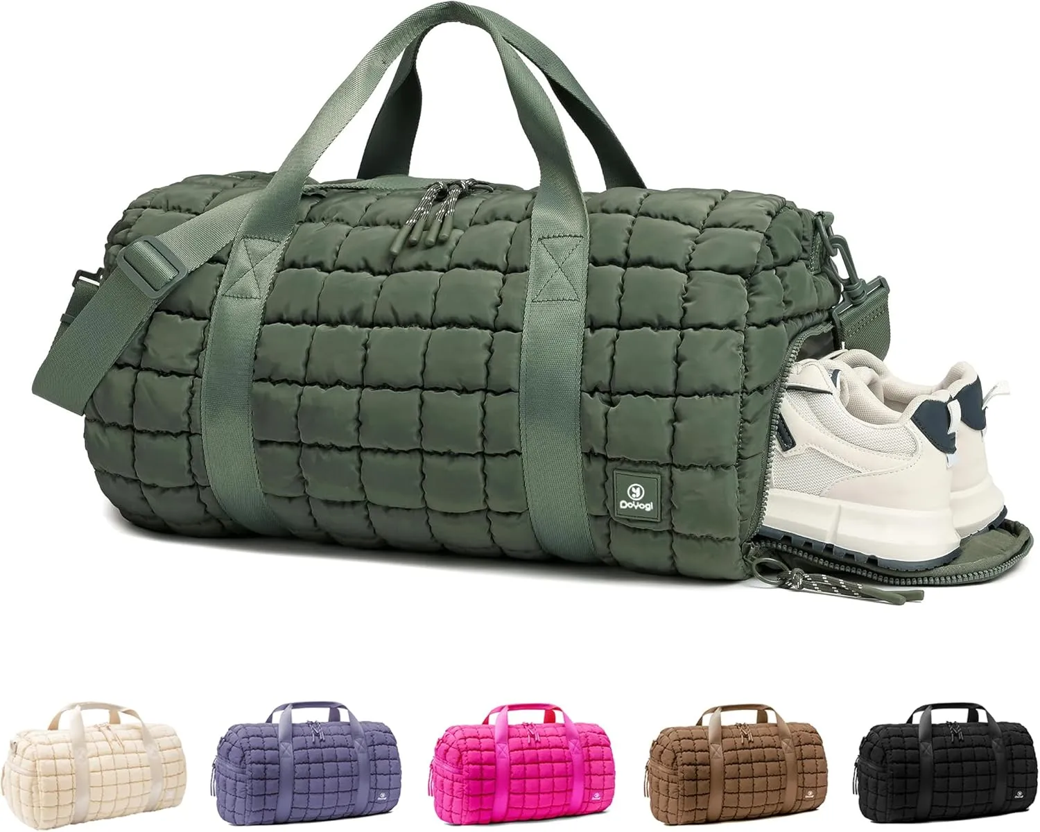 Quilted Gym Bag for Women,Duffle Bag for Travel with Wet Pocket,Carry on Weekender Bags for Women,Travel Bag with Shoe Compartment(Green)