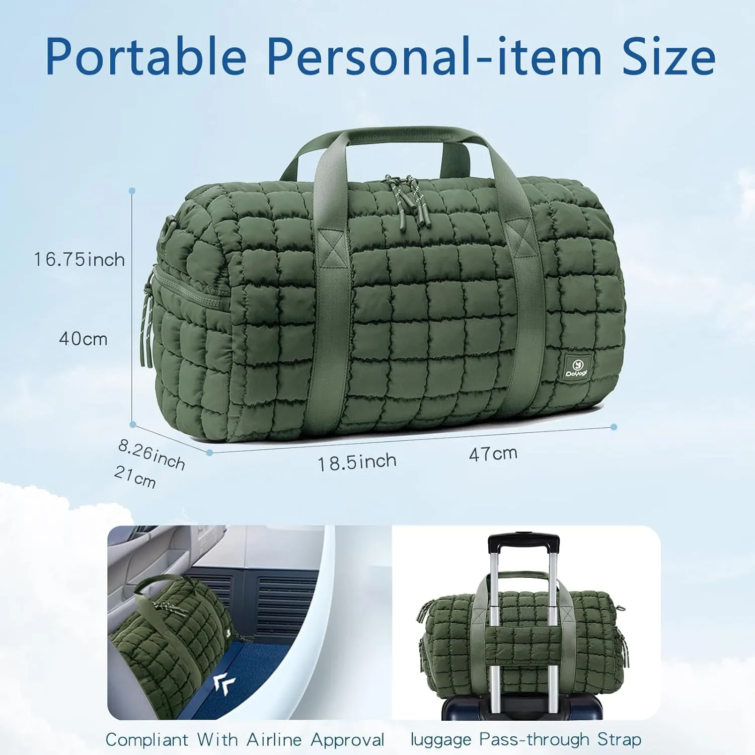 Quilted Gym Bag for Women,Duffle Bag for Travel with Wet Pocket,Carry on Weekender Bags for Women,Travel Bag with Shoe Compartment(Green)