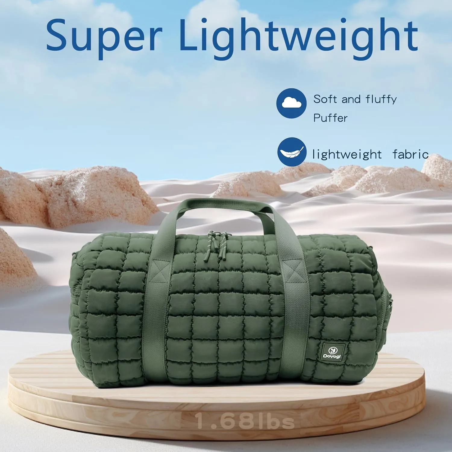 Quilted Gym Bag for Women,Duffle Bag for Travel with Wet Pocket,Carry on Weekender Bags for Women,Travel Bag with Shoe Compartment(Green)