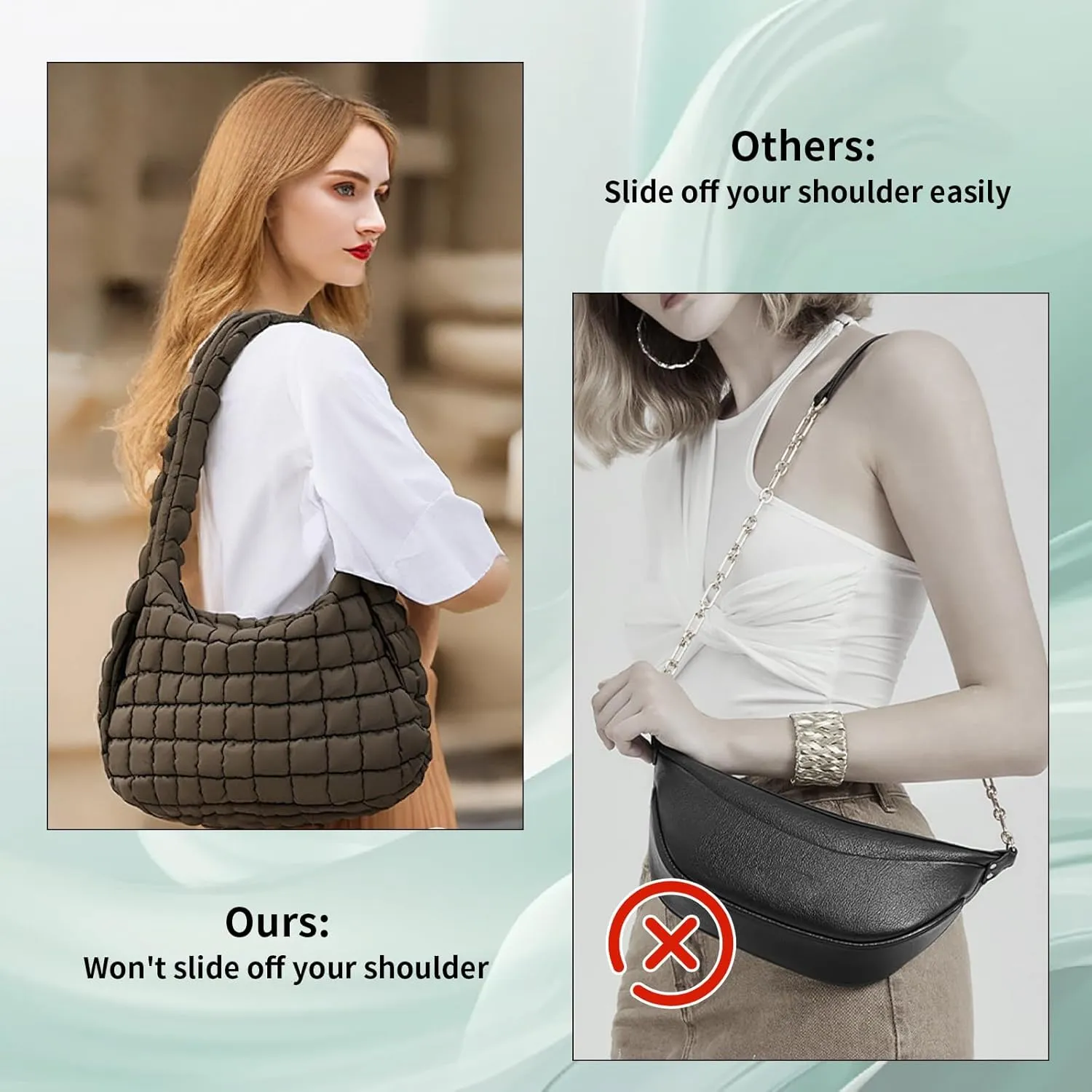 Quilted Puffy Tote Bag for Women – Large-Capacity Nylon Puffer Crossbody Bag with Zipper