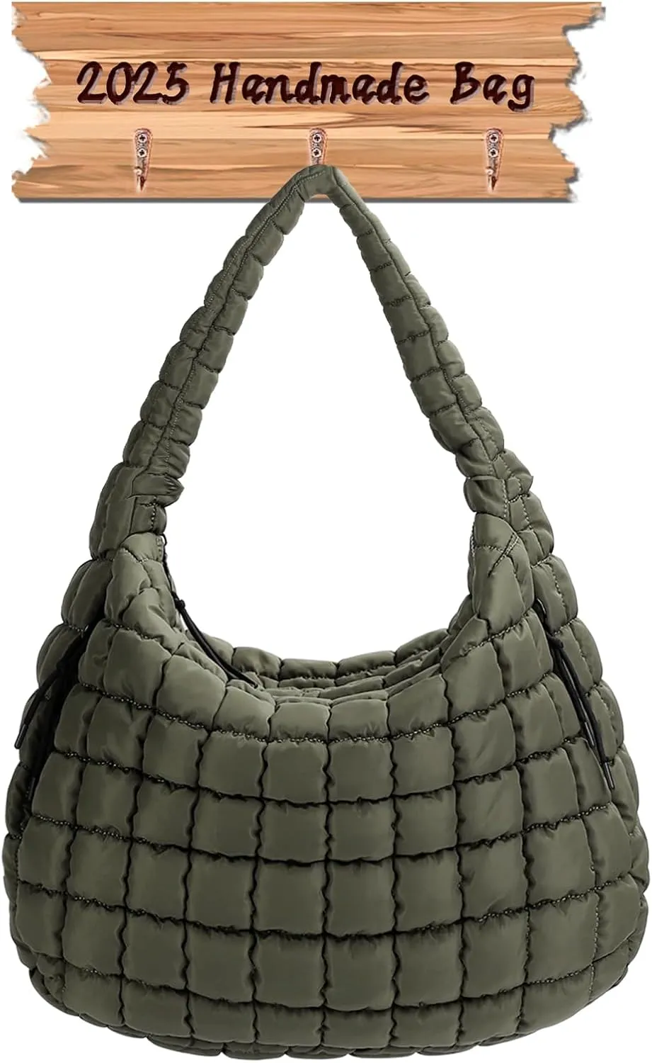 Quilted Puffy Tote Bag for Women – Large-Capacity Nylon Puffer Crossbody Bag with Zipper