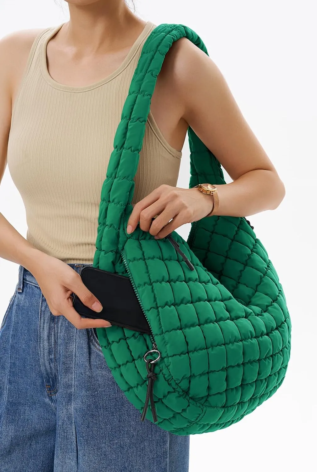 Quilted Tote Bag Large Quilting Cute Puffer Shoulder Bag Lightweight Quilted Padding Hobo Bag for Women Winter Fashion