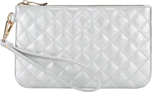 Quilted Wristlet Purse for Women, Vegan Leather Wristlet Pouch Zip Clutch Bag, Evening Clutch Purse with strap