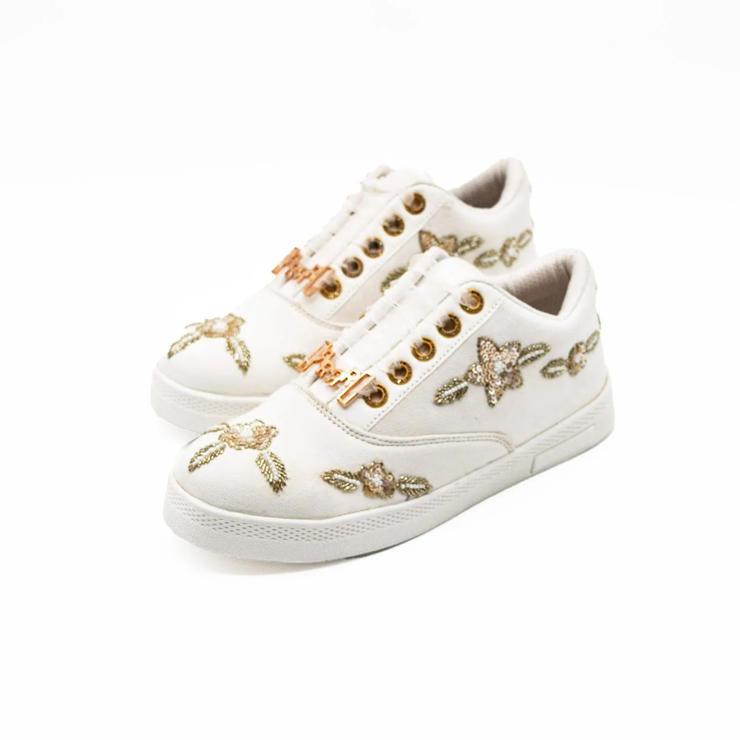 Quinn Luxury White Suede Handmade Embellished Tennis Shoe