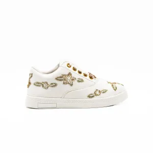 Quinn Luxury White Suede Handmade Embellished Tennis Shoe