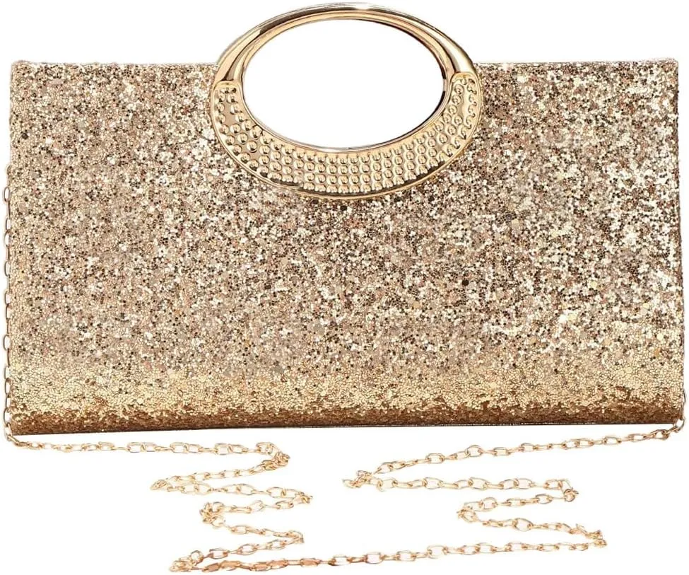 QWINEE Women's Glitter Evening Clutch Handbags Rhinestone Top Handle Party Crossbody Bag
