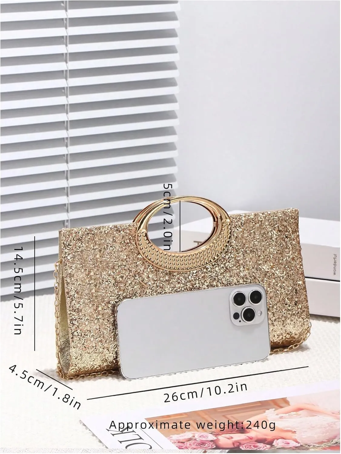 QWINEE Women's Glitter Evening Clutch Handbags Rhinestone Top Handle Party Crossbody Bag
