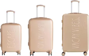Rae Dunn Hardside Expandable Luggage Set | Spinner Wheels | Suitcase | Travel | Telescopic Adjustable Handle, Champagne, 3 Piece Set-20, 24, 28